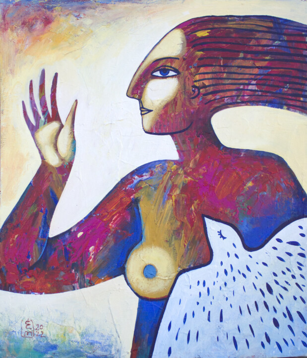 Painting titled "Inner flight" by Elena Tomilova, Original Artwork, Acrylic Mounted on Cardboard