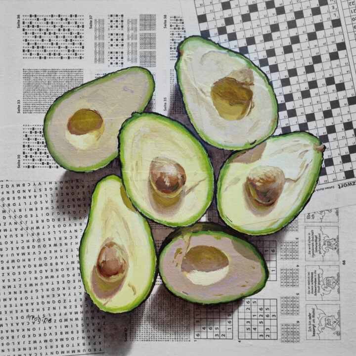 Malerei mit dem Titel "Avocados" von Elena Tronina, Original-Kunstwerk, Öl