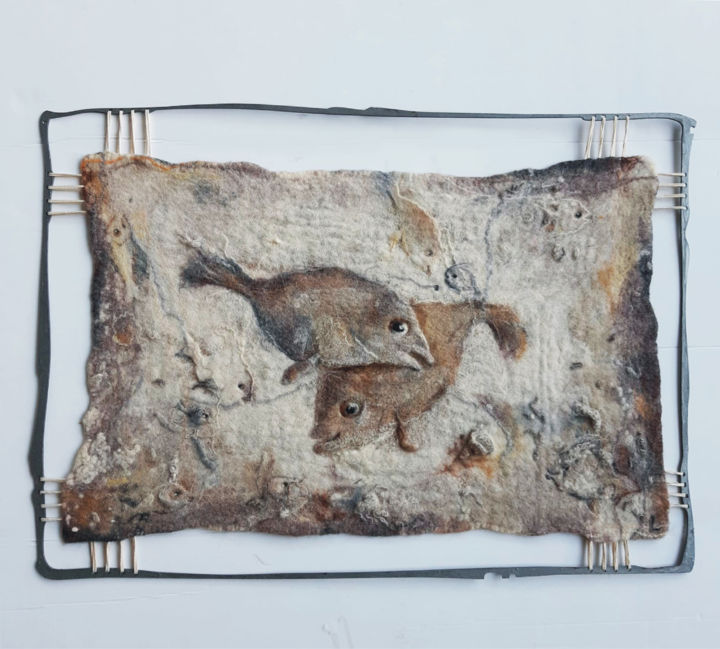 纺织艺术 标题为“Eleven fish” 由Elena Tzirulnik, 原创艺术品, 挂毯 安装在金属上