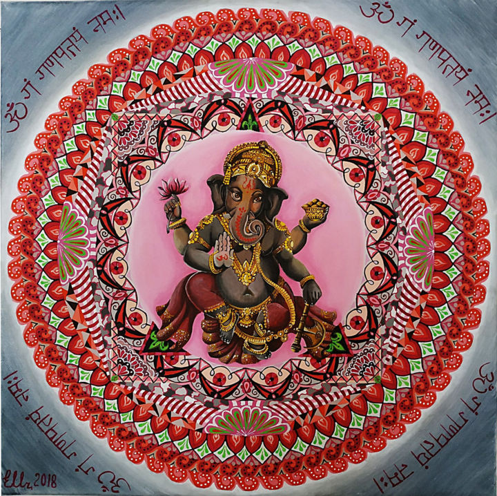 Peinture intitulée "Lord Ganesh Mandala" par Elena Ulrich, Œuvre d'art originale, Acrylique