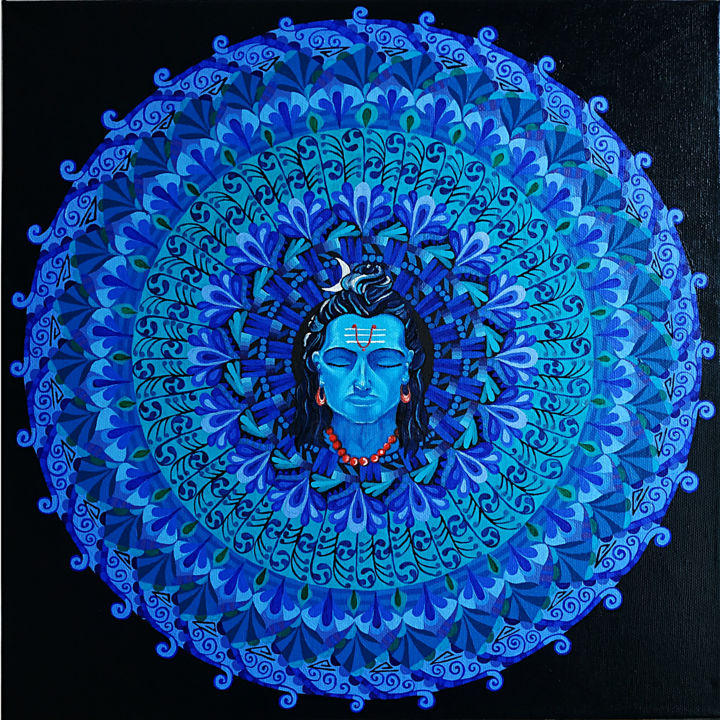 Картина под названием "Lord Shiva in Blue" - Elena Ulrich, Подлинное произведение искусства, Масло