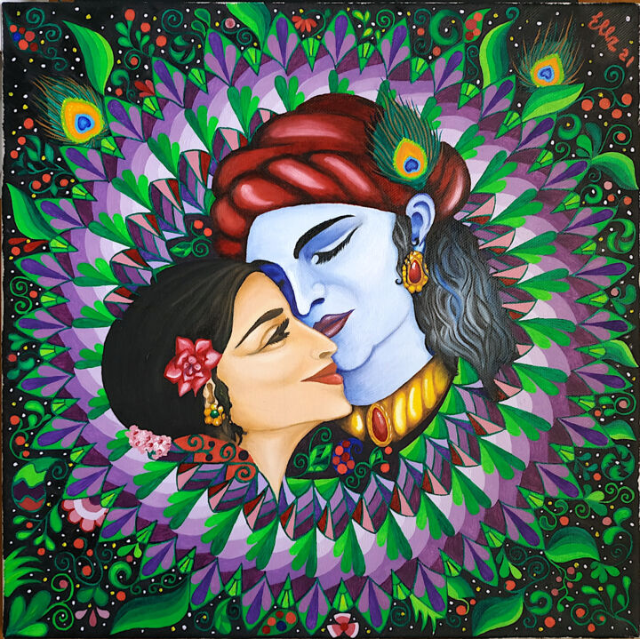 Painting titled "Krishna and Radha M…" by Elena Ulrich, Original Artwork, Oil