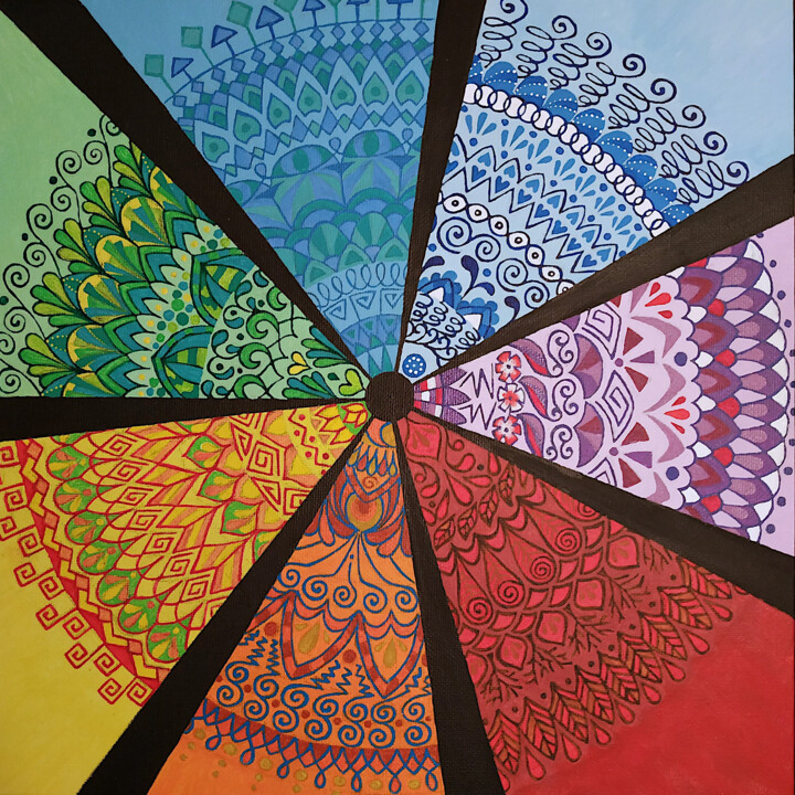 Painting titled "Mandala 7 in 1." by Elena Ulrich, Original Artwork, Acrylic