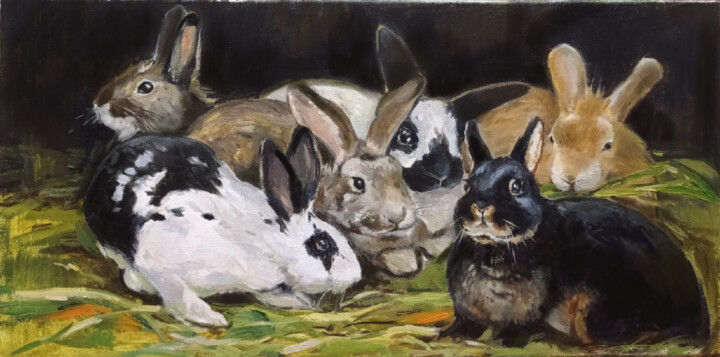 Peinture intitulée "Rabbits" par Elena Utkina, Œuvre d'art originale, Huile