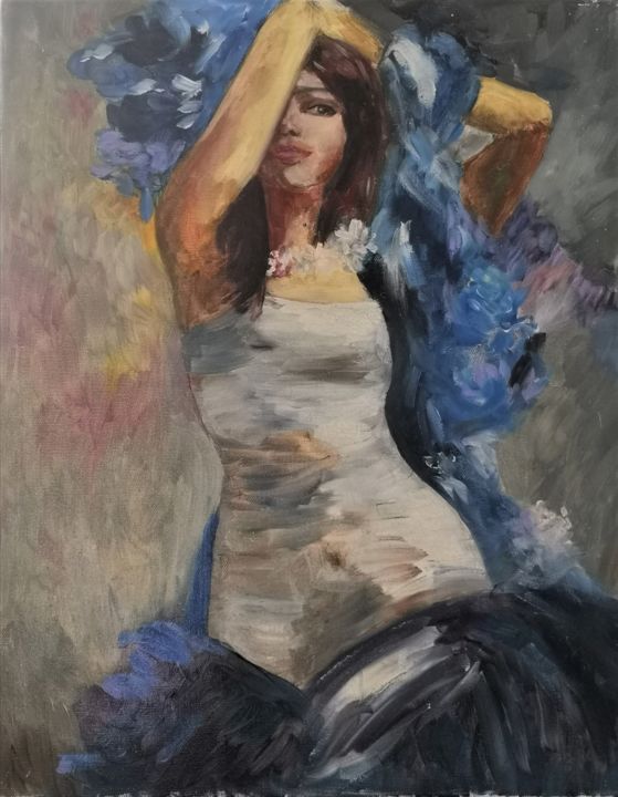 Painting titled "Danseuse bleue" by Eva Lesil, Original Artwork, Oil