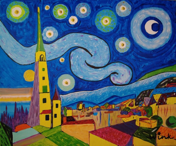 Картина под названием "Night-Night 01." - Elena Wink, Подлинное произведение искусства, Акрил Установлен на Деревянная рама…
