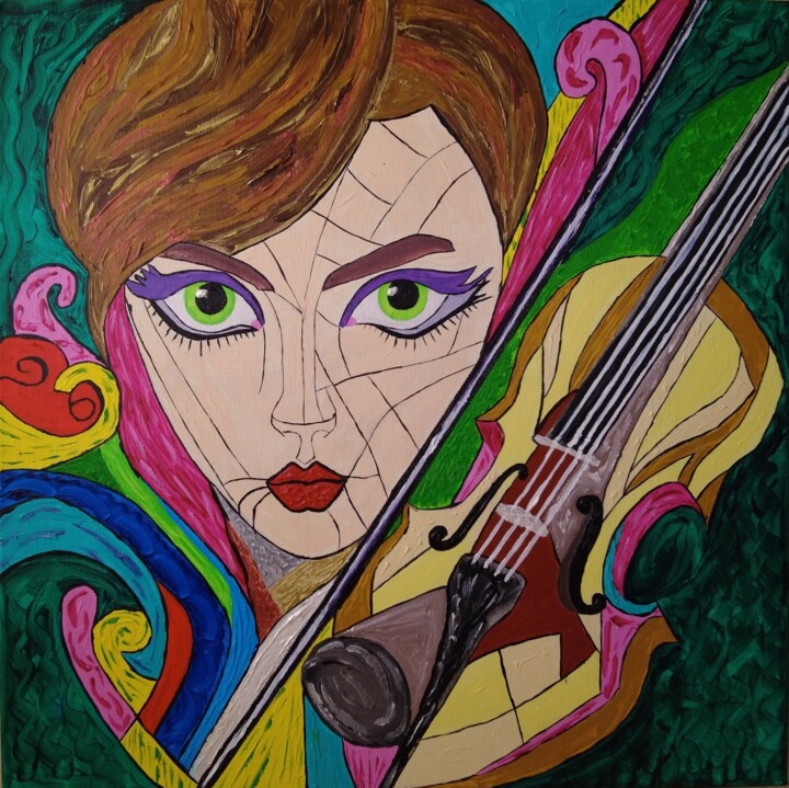 Painting titled "Violin 01." by Elena Wink, Original Artwork, Acrylic Mounted on Wood Stretcher frame