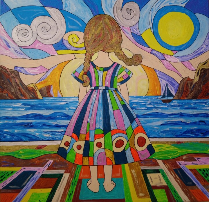 Peinture intitulée "Girl 01." par Elena Wink, Œuvre d'art originale, Acrylique Monté sur Châssis en bois