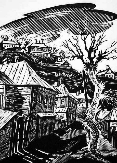 Улочка - Drawing, 20x30 cm ©2006 by Елена Жигулёва -
Black and White, Kursk, Street, Курск