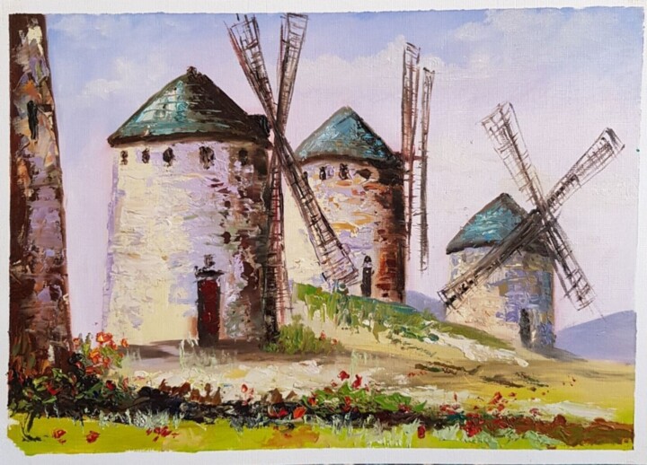 Painting titled "Mills" by Elena Zhiltsova, Original Artwork, Oil