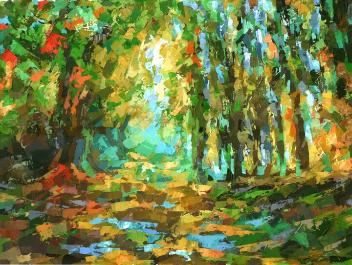 Pittura intitolato "Утро в лесу" da Elena Zinoveva, Opera d'arte originale, Acrilico