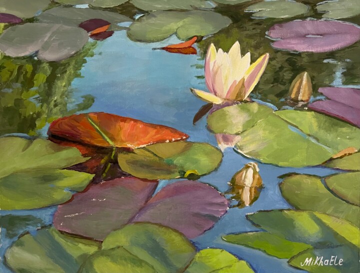 Painting titled "Water lily" by Elena Mikhailova, Original Artwork, Tempera