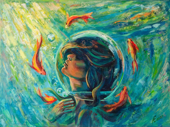 Картина под названием "Deep Breathing" - Елена Аверина, Подлинное произведение искусства, Акрил Установлен на Подрамник