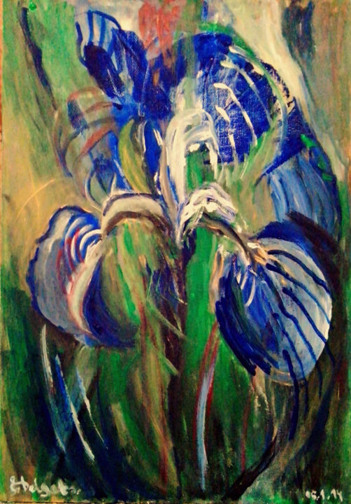 Peinture intitulée "irises" par Elena Delgato, Œuvre d'art originale, Huile