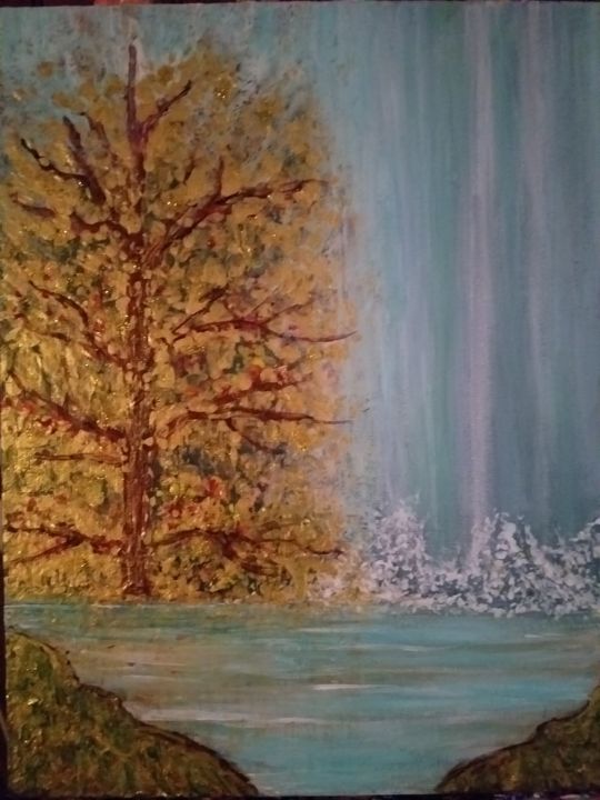 Peinture intitulée "Золотое дерево" par Elena Elvas, Œuvre d'art originale, Acrylique