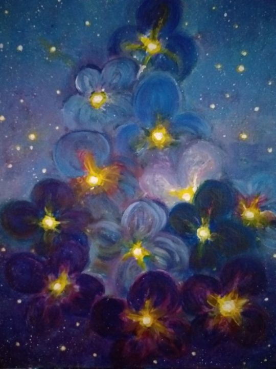Peinture intitulée "Звездные цветы" par Elena Elvas, Œuvre d'art originale, Acrylique