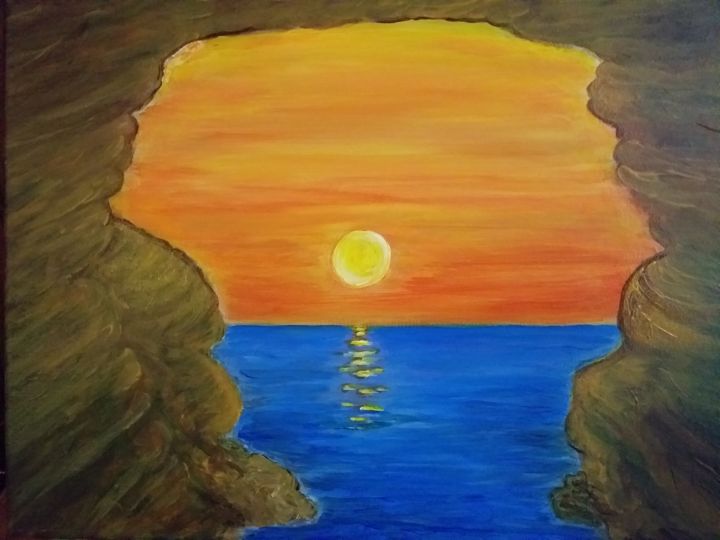 Peinture intitulée "Закат в гроте" par Elena Elvas, Œuvre d'art originale, Acrylique