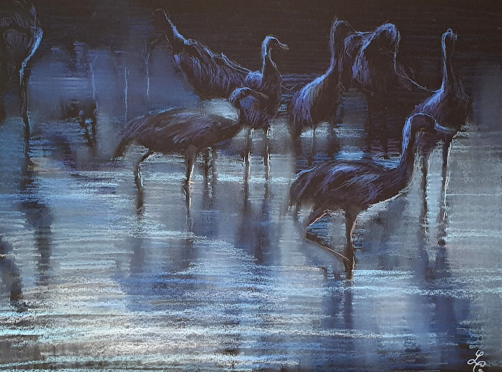 Zeichnungen mit dem Titel "Early morning. Migr…" von Elena Genkin, Original-Kunstwerk, Pastell