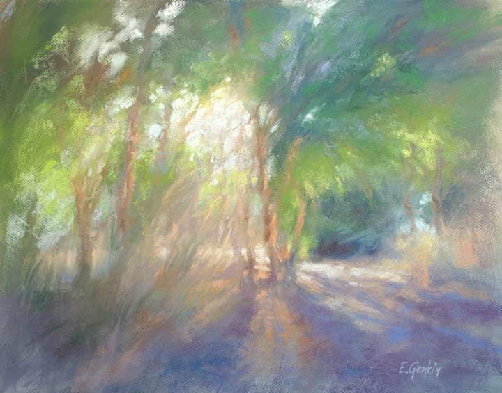 Painting titled "Eucalyptus grove in…" by Elena Genkin, Original Artwork, Pastel