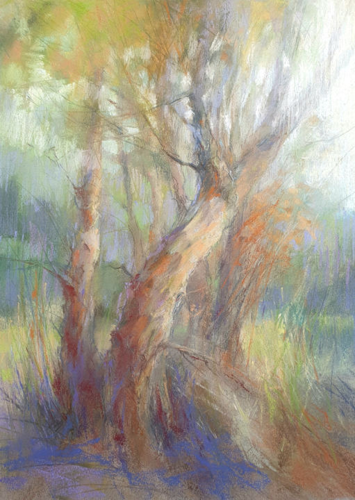 Peinture intitulée "Eucalyptus grove in…" par Elena Genkin, Œuvre d'art originale, Pastel