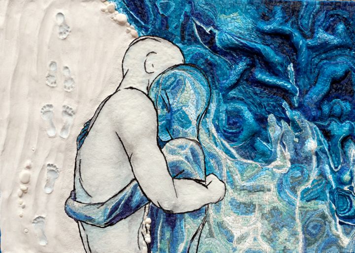 Scultura intitolato "Footprints In The S…" da Elena Kirillova, Opera d'arte originale, Mosaico