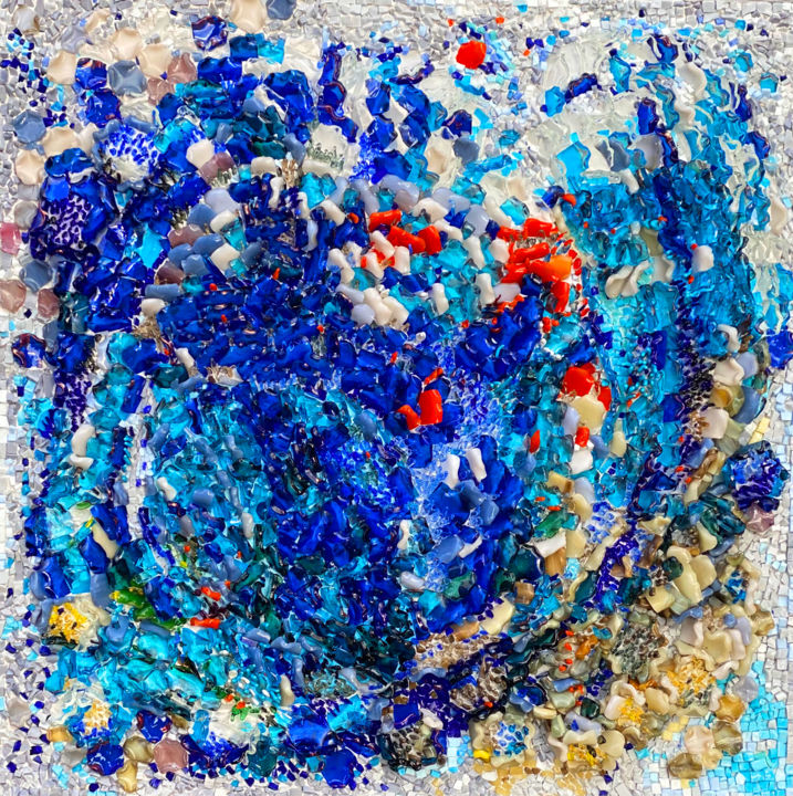 Γλυπτική με τίτλο "The Pouring Rain" από Elena Kirillova, Αυθεντικά έργα τέχνης, Ψηφιδωτό Τοποθετήθηκε στο Ξύλινο πάνελ