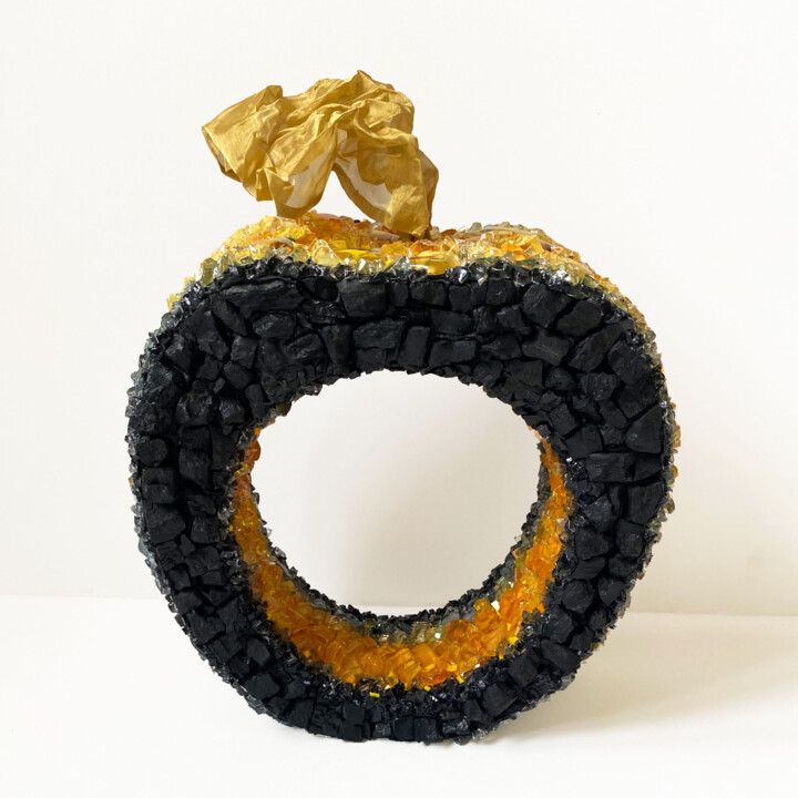 Sculpture titled "Charcoal apple with…" by Elena Kirillova, Original Artwork, Mosaic