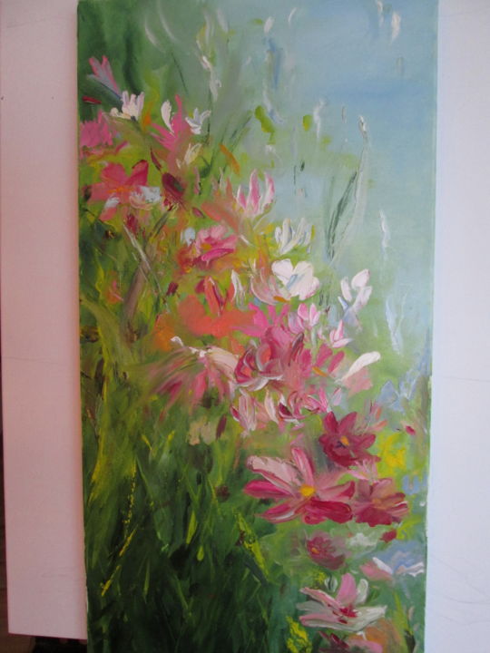 Painting titled "field-flowers-in-gr…" by Elenamarlen Marlen, Original Artwork