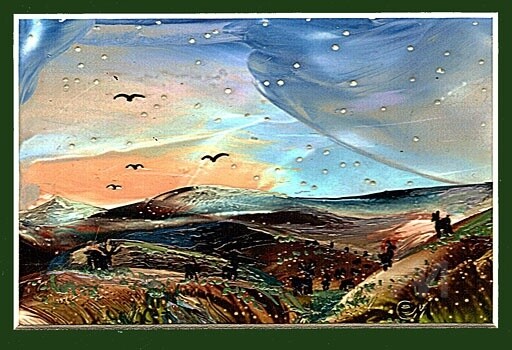 First snow- --Первый снег - Painting, 40x50 cm ©2011 by Elena Martém -
Art Nouveau, Paper, On the background of a beautiful autumn sunset fall first snowflakes, is done on special paper