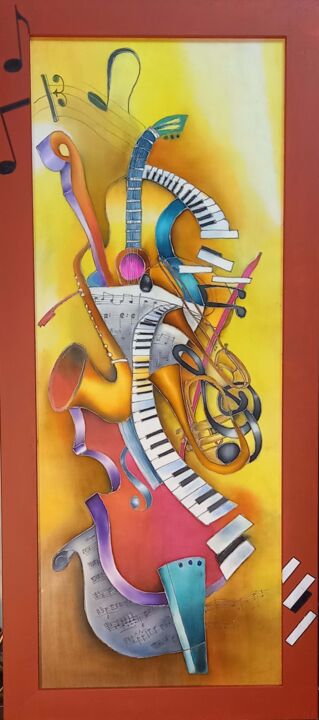 Malerei mit dem Titel "JAZZ BUND" von Elena Mclaren, Original-Kunstwerk, Pigmente