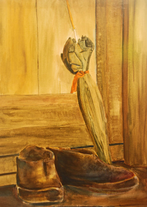 Painting titled "old shoes and umbre…" by Elena Mclaren, Original Artwork, Oil
