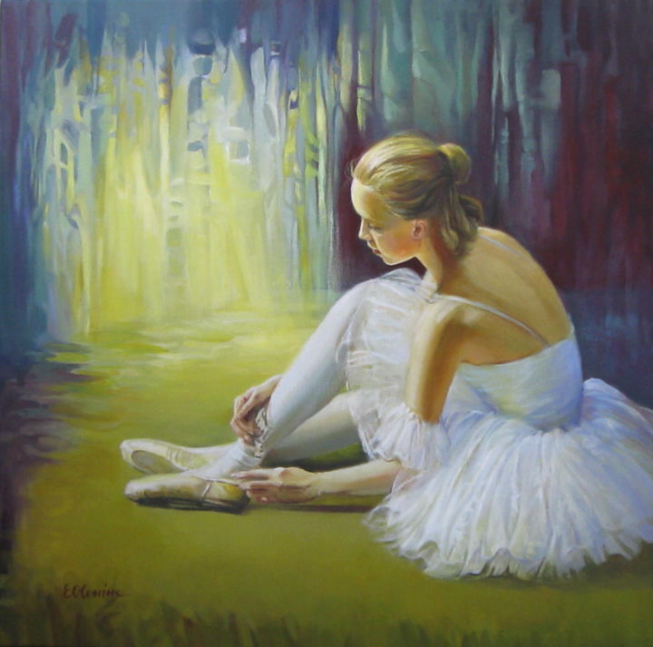 Painting titled "Ballerina" by Elena Oleniuc, Original Artwork, Oil