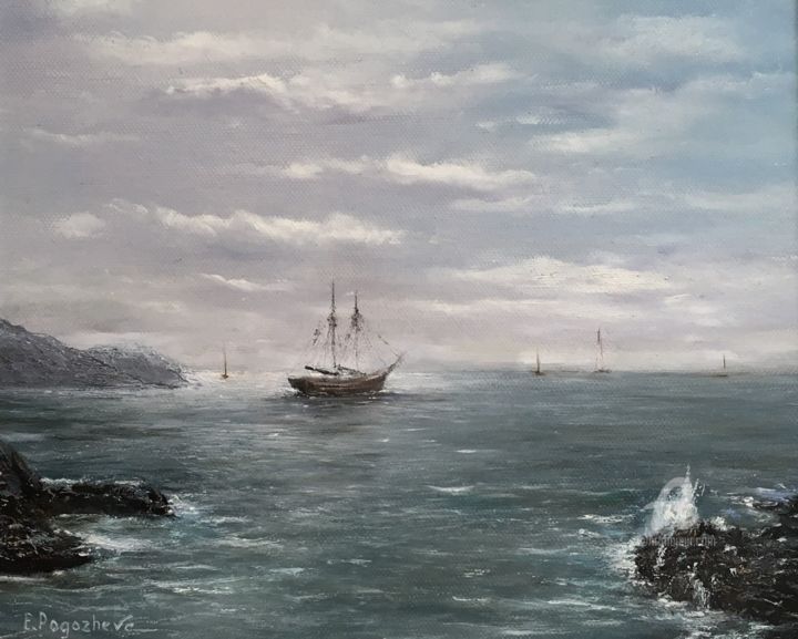 Pintura titulada "La bahía en el Atlá…" por Elena Pogozheva, Obra de arte original, Oleo