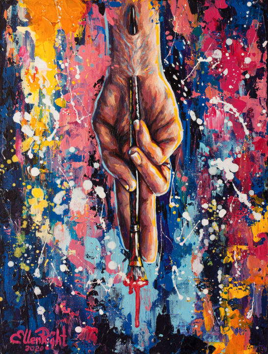 Painting titled "Addiction Original…" by Elena Right, Original Artwork, Acrylic Mounted on Wood Stretcher frame