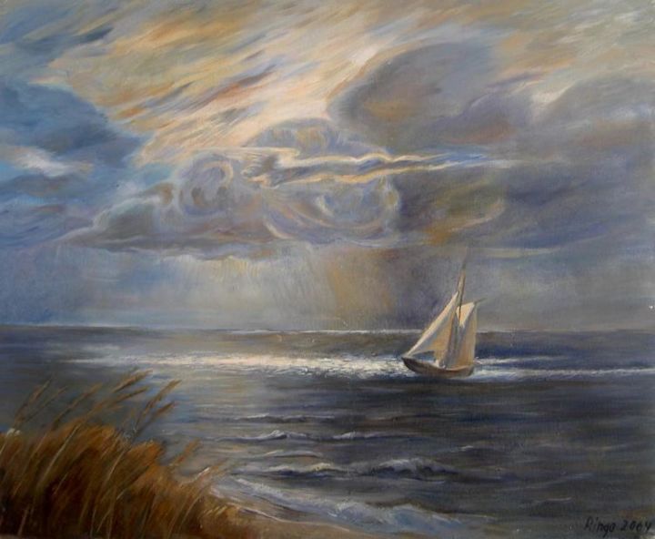 Schilderij getiteld "Golden Cloud" door Elena Ringo, Origineel Kunstwerk