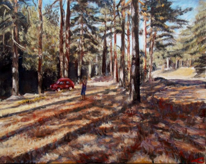 Painting titled "Sunny forest" by Elena Sokolova, Original Artwork, Oil