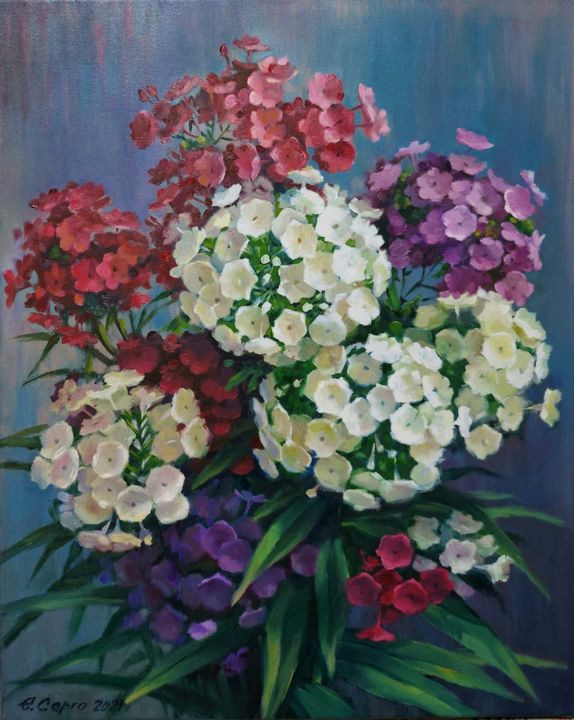 Картина под названием "Phlox flowers" - Елена Серго, Подлинное произведение искусства, Масло
