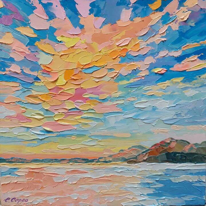 Картина под названием "Sunset over Bristol…" - Елена Серго, Подлинное произведение искусства, Масло