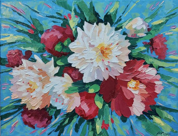 "Morning with peonies" başlıklı Tablo Елена Серго tarafından, Orijinal sanat, Petrol