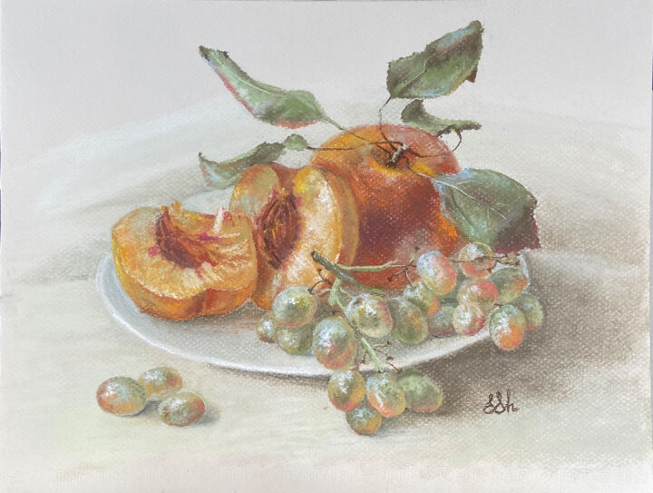 Painting titled "Fruit still life. P…" by Elena Sharapova, Original Artwork, Pastel