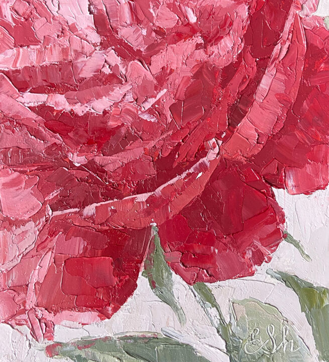 Painting titled "FLORAL IMPASTO OIL…" by Elena Sharapova, Original Artwork, Oil