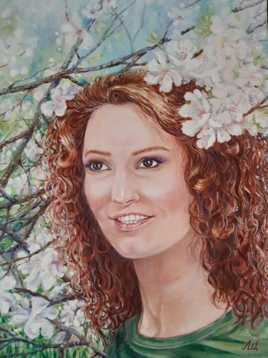 Картина под названием "Девушка весна" - Elena Shchenina, Подлинное произведение искусства, Масло