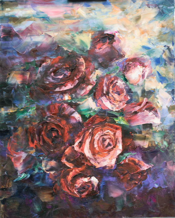 Painting titled "Тайны сада" by Elena Vat, Original Artwork, Oil