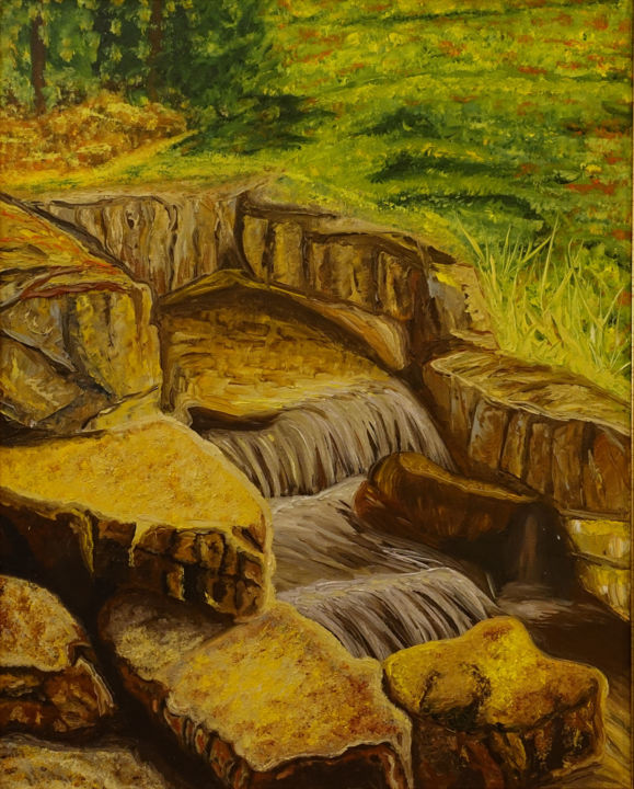 Painting titled "Waterfall" by Elena Voinova, Original Artwork, Oil