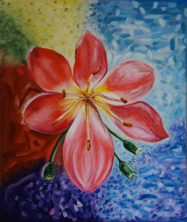 Painting titled "Home Lily." by Elena Voinova, Original Artwork, Oil