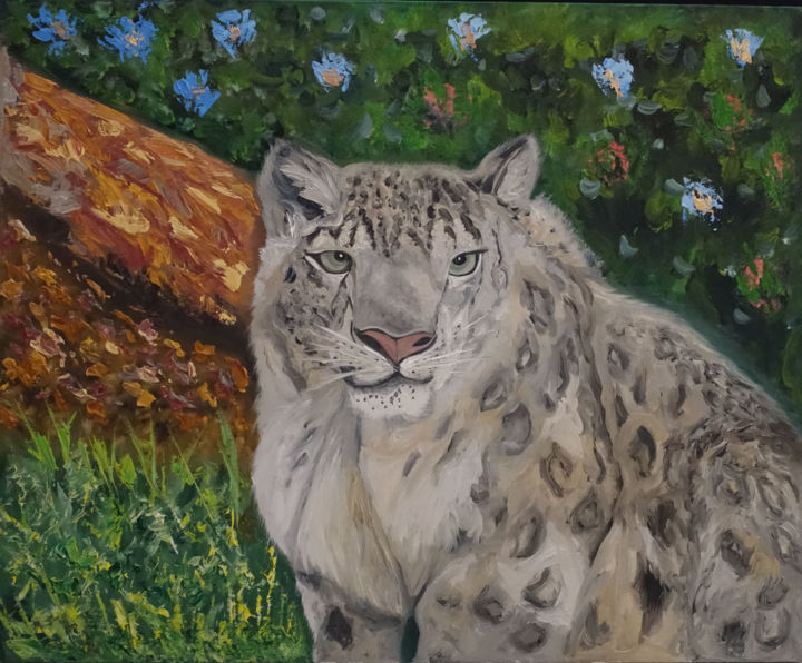 Painting titled "Leopard" by Elena Voinova, Original Artwork, Oil