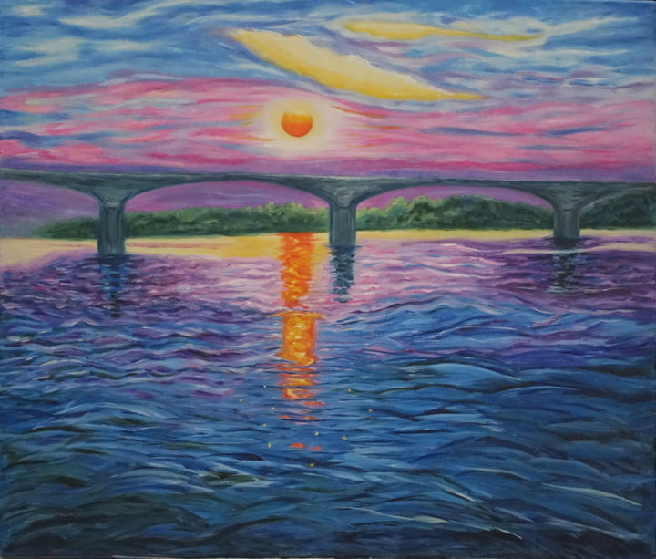 Painting titled "Sunset" by Elena Voinova, Original Artwork, Oil