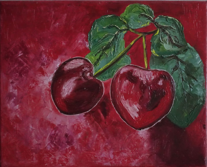 Painting titled "Cherry" by Elena Voinova, Original Artwork, Oil