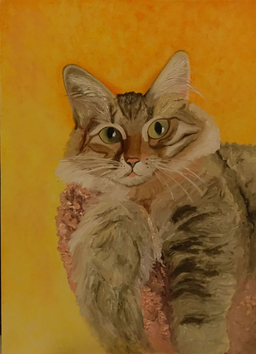 Painting titled "The Siberian cat" by Elena Voinova, Original Artwork, Oil