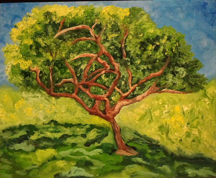 Painting titled "Tree" by Elena Voinova, Original Artwork, Oil